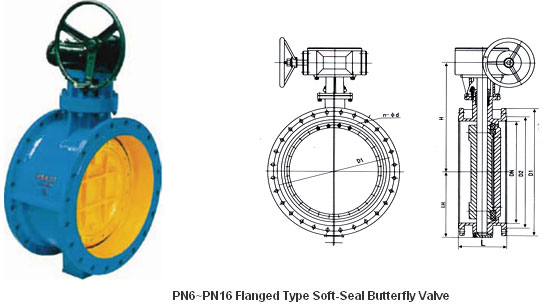 Válvula de mariposa con bridas Tipo Soft-Seal PN6 ~ PN16